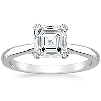 10K Solid White Gold Handmade Engagement Ring 2 CT Asscher Cut Moissanite Diamond Solitaire Wedding/Bridal Ring Set for Women/Her Proposes Ring