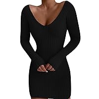 SNKSDGM Womens 2023 Fall Casual Long Sleeve Sweater Dress High Neck Button Up Chunky Knited Tie Waist Shift Dresses