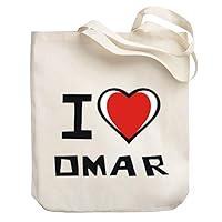 I love Omar Bicolor Heart Canvas Tote Bag 10.5