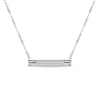 Bling Jewelry Simple Modern Cubic Zirconia Horizontal Pave CZ Round Bar Sideways Pendant Necklace For Women Teen .925 Sterling Silver