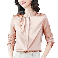 Spring/Summer Vintage Women's Real Silk Satin Shirt - Solid Blouse Tops with Long Sleeves