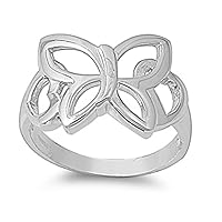 Sac Silver Women's Butterfly Heart Ring Polished Band New Rhodium Finish 16mm Sizes 5-10