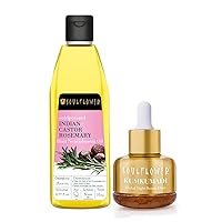 Soulflower Cold Pressed Castor & Rosemary Hair Nourishment Oil Pure & Natural and Kumkumadi Herbal Night Beauty Elixir For Facial Glow, With Precious Oils of Saffron & Almond