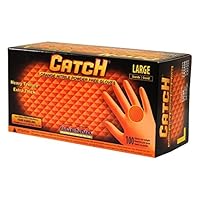 Adenna CAT456 Catch 9 mil Powder-Free Nitrile Gloves, Raised Grip, Orange, Large, Box of 100
