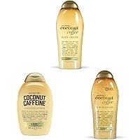 OGX Smoothing + Coconut Coffee Body Cream 19.5 oz & Anti-Hair Fall + Coconut Caffeine Strengthening Conditioner with Caffeine, Coconut Oil & Coffee Extract, 13 Fl Oz & Coffee Scrub and Wash