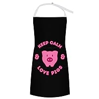 Keep Calm And Love Pig Printed Kitchen Cooking Apron Adjustable Aprons with Pockets for Women Men 32 X 28 Inch