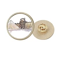 Louvre Museum in Paris France Round Metal Golden Pin Brooch Clip
