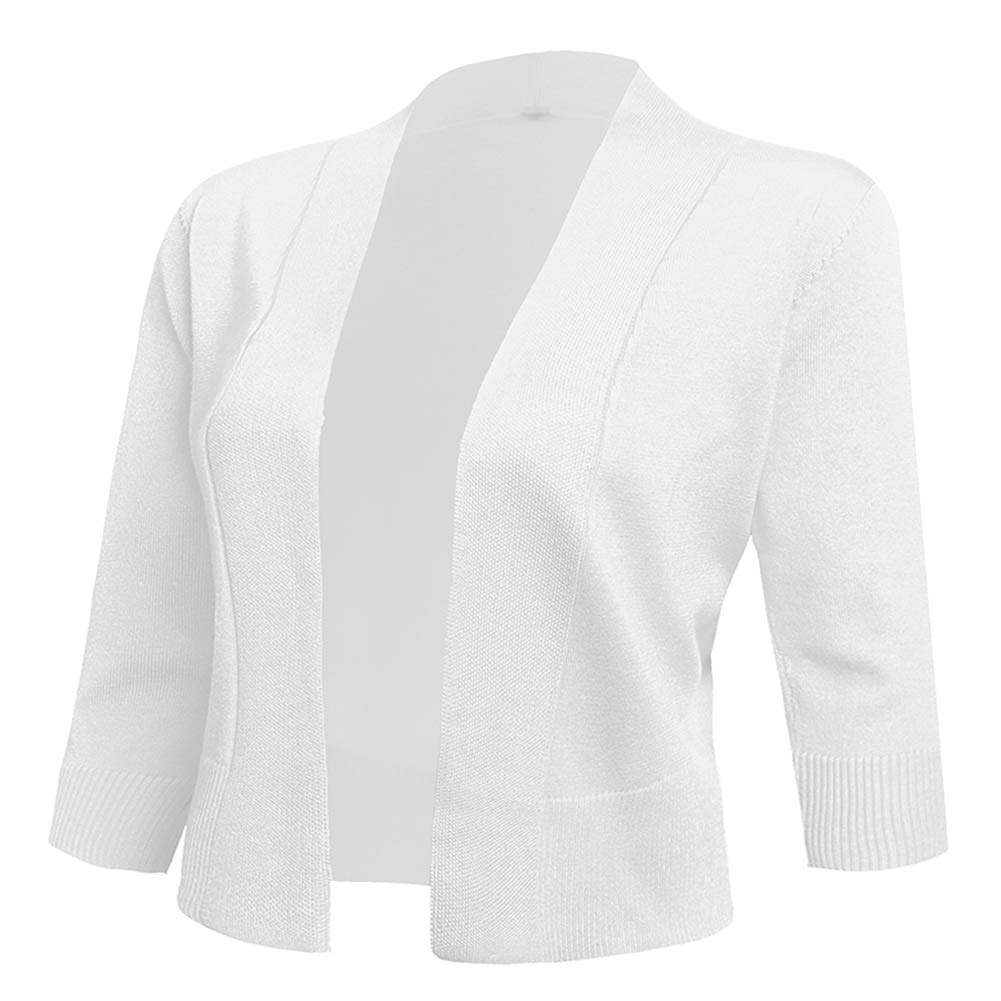 AAMILIFE Women's 3/4 Sleeve Cropped Cardigans Sweaters Jackets Open Front Short Shrugs for Dresses
