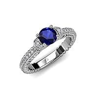 Blue Sapphire Natural Diamond 1 1/3 ctw Bubble Cable Women Engagement Ring 18K Gold
