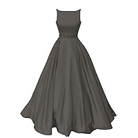 Women's A-Line Long Satin Prom Dress With Pockets 10 Grey