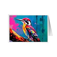 ARA STEP Unique All Occasions Birds Pop Art Greeting Cards Assortment Vintage Aesthetic Notecards 7 (Set of 4 SIZE 148.5 x 210 mm / 5.8 x 8.3 inches) (Woodpecker Bird 4)