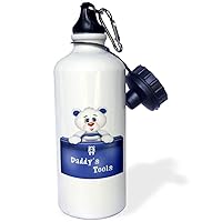 3dRose Cute White and Blue Child Bear With Daddys Toolbox Illustration - Water Bottles (wb-360360-1)