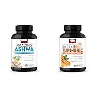 Ashwagandha and Turmeric Supplements with KSM-66 and HydroCurc for Stress Relief, Memory, Focus, Joint Support, and Immune Health, 240 Tablets