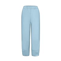 Linen Wide Leg Capris Pants for Women Summer Palazzo Pants Casual Comfy Cropped Pants Baggy Yoga Pants Lightweight Joggers