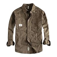 Autumn Loose Workwear Shirt Coat for Male Simple Retro Solid Color Cotton Shoulder Long Sleeve Men