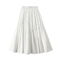 Women's Ruched A-Line Skirt Elastic High Waist Summer Skirt Casual Solid Color Midi Skirt Asymmetrical Tea Length Skirt