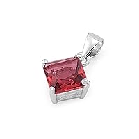 Solitaire Classic Square Pendant Simulated Garnet .925 Sterling Silver Charm