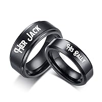 His Sally Her Jack Black Stainless Steel Romantic Couple Ring Lovers Promise Anniversary Engagement Wedding Bands