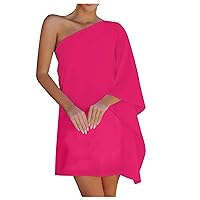Crop Travel Spring Encanto Dress for Womens Sleeveless Polyester Solid One-Shoulder Dresses Evening Dresses