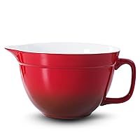 Lareina Reinforced Ceramic Batter Bowl with Handle and Pour Spout, 2.5 QT Handy Mixing Bowl for Making Cakes, Pouring and Storing Pancake, Waffle, Ideal Gift, Red