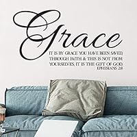 Decals Ephesians 2:8 Saved by Grace Through Faith Scripture Wall Art Vinyl Wall Decal Bible Verse Living Room Foyer Church Office Decal