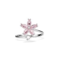 Flower Fidget Spinner Ring Pink Flower Anxiety Relief Ring for Women S925 Sterling Silver Adjustable Open Band Spinning Ring, Silver Cubic Zirconia Worry Ring for Daughter Mother Sister