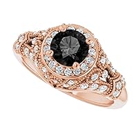Love Band 1 CT Halo Vintage Black Diamond Engagement Ring 14k Rose Gold, Halo Victorian Black Onyx Ring, Mid Century Black Diamond Ring, Fancy Rings For Her