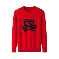 Cashmere Sweater Women's Long Sleeve Ribbed Collar Jacquard Tiger Autumn Winter Thicken Knit Tops Red 043