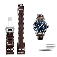 21mm 22mm Calfskin Leather Watchband Replacement for IWC Watch Pilot Portofino Mark18 Folding Buckle Strap Bracelets (Color : 10mm Gold Clasp, Size : 22mm)