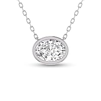 Lab Grown Oval Bezel Set Diamond Solitaire Pendant Available in 14K White Gold And Yellow Gold (1/4 Carat - 1 Carat)