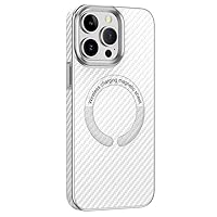 Magnetic Case for iPhone 15 Pro Max/15 Pro/15 Plus/15, Carbon Fiber Texture Phone Case Support Wireless Charging Fashion Ultra Thin Shell,White,15 Pro Max''