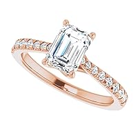 14K Solid Rose Gold Handmade Engagement Ring 1.00 CT Emerald Cut Moissanite Diamond Solitaire Wedding/Bridal Ring for Woman/Her Anniversary Ring