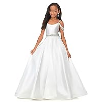 Flower Girls Satin Rhinestone Pageant Dresses Princess A Line Floor Length Formal Wedding Party Communion Gowns