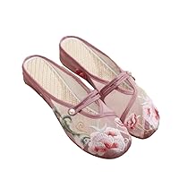 Mesh Embroidered Women Summer Slipper Closed Toe Retro Breathable Mules Ladies Ethnic Shoe Leisure Vintage Slides