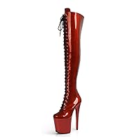 Gothic Exotic 8Inch Crossdress High Heels Flash Powder Shiny Surface 20cm Over The Knee Boots Gladiator Sexy Fetish Round Toe