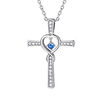 Birthstone Cross Necklace September Sterling Silver Birthday Gift Sapphire CZ Love Heart Infinity Necklace For Women/Girls
