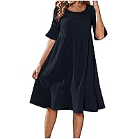 Summer Dresses Women 2023 Trendy Cotton Linen Midi Dress Fashion Bell Sleeve Tiered Ruffle Dresses Flowy Sundress