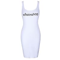 whoinshop Women's Sexy Tank Basic Dress Sleeveless Casual Knee Length Bodycon Club Party Dress