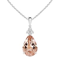 MOONEYE 925 Sterling Silver 1.00 Ct Pear Pink Morganite Gemstone Teardrop Pendant Necklace Jewelry