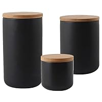 Set of 3 Air Tight Jars Ceramic Storage Containers with Airtight Seal Bamboo Lids Kitchen Canisters for Tea Sugar Coffee Spice Seasoning And More