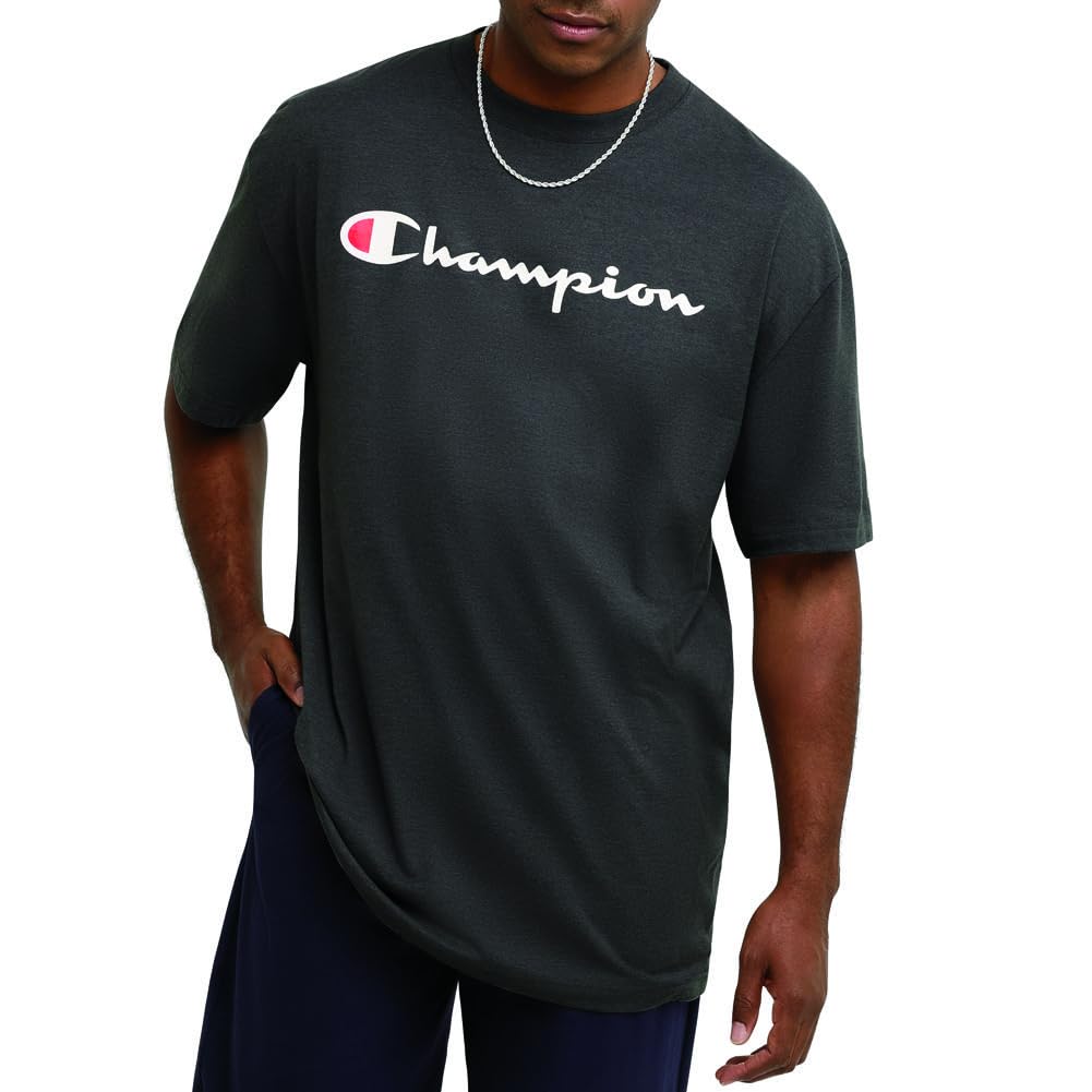 Champion Men's T-shirt, Cotton Midweight Men's Crewneck Tee, T-shirt for Men, Script (Reg. or Big & Tall)