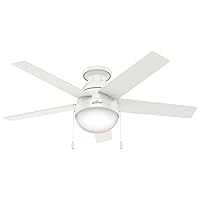 Hunter Anslee Indoor Low Profile Ceiling Fan with LED Light and Pull Chain Control, 46