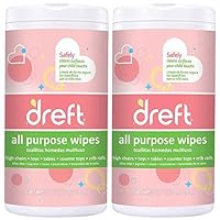Dreft Multi-Surface All-Purpose Gentle Cleaning Wipes for Baby Toys, Car Seat, High Chair & More, 70 Count, Pack of 2