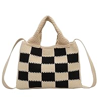 [NANYONGYU] Mini Tote Bag, Knitting Handbag, Black and White Checkered Diamond Bag, Mini Makeup Storage Woven Bag, Diagonal Shoulder Bag