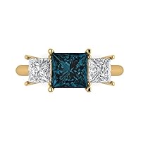 Clara Pucci 3.1 Princess Cut 3 Stone Solitaire W/Accent Natural London Blue Topaz Anniversary Promise Bridal ring Solid 18K Yellow Gold