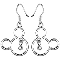 14K White Gold Plated .925 Sterling Sliver Cubic Zirconia Mickey Mouse Fish Hook Earring For Women's Girls