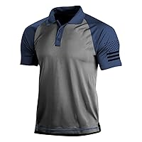 Mens Retro Polo Color Block Elastic Outdoor Sports Muscle America Flag Printing Short Sleeve Shirt Top