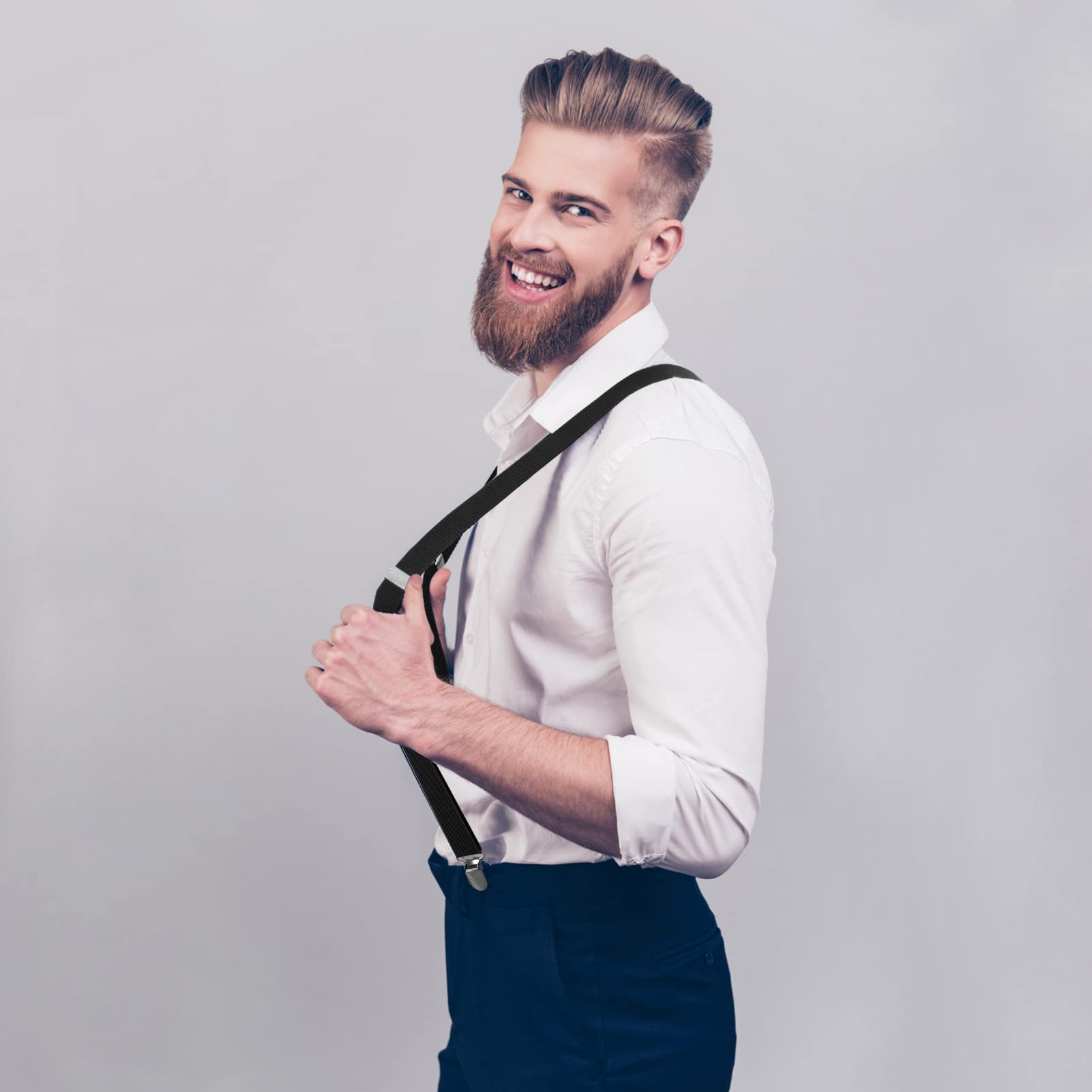 habibee Solid Color Mens Suspender Y Shape with Strong Clips Adjustable Braces