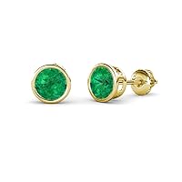 Emerald Bezel Set Solitaire Womens Stud Earrings 0.40 ctw 14K Yellow Gold