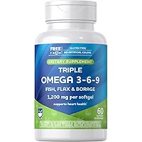 Triple Omega 3, 6, 9 Softgels - 60 Count Fish Oil to Support a Healthy Heart, DHA and EPA, Flaxseed and Borage Oil